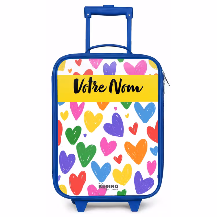 Valise enfant avec nom - Bleu - Coeurs - Motif - Coloré — 1
