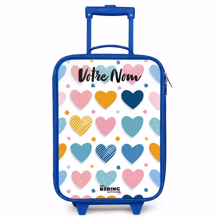 Valise enfant avec nom - Bleu - Coeurs - Pastel - Motif — 1
