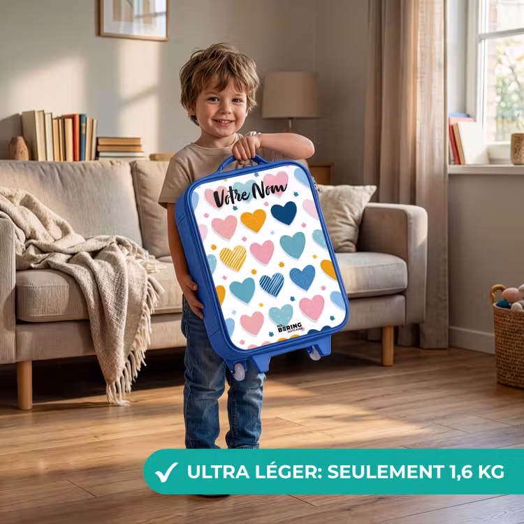 Valise enfant avec nom - Bleu - Coeurs - Pastel - Motif — 3