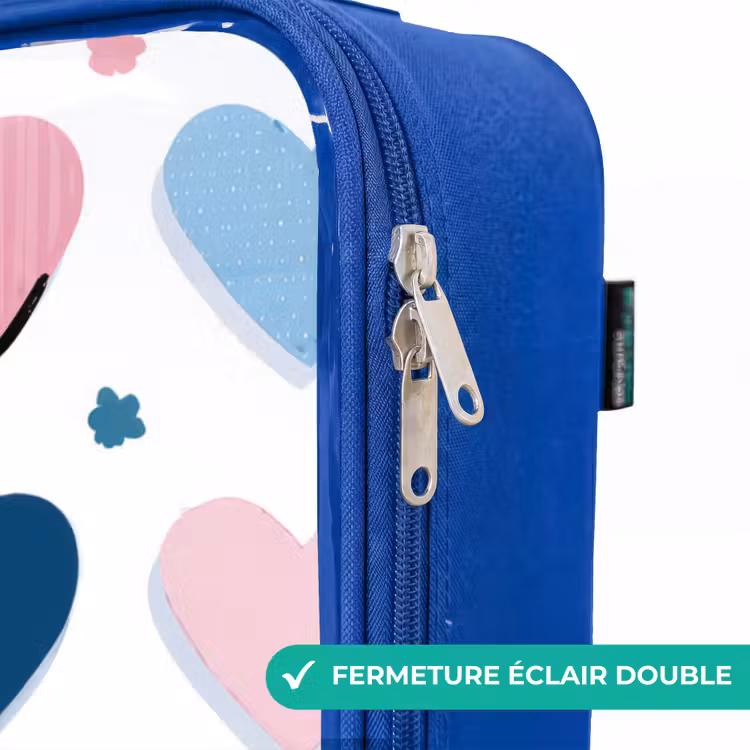 Valise enfant avec nom - Bleu - Coeurs - Pastel - Motif — 7