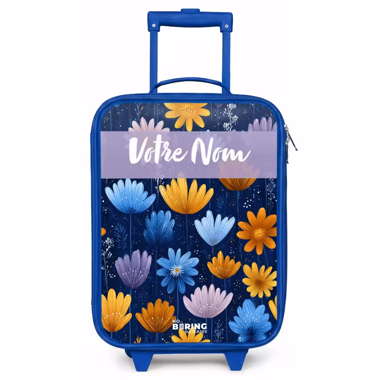 Valise enfant avec nom - Bleu - Fleurs - Motif - Bleu — 1