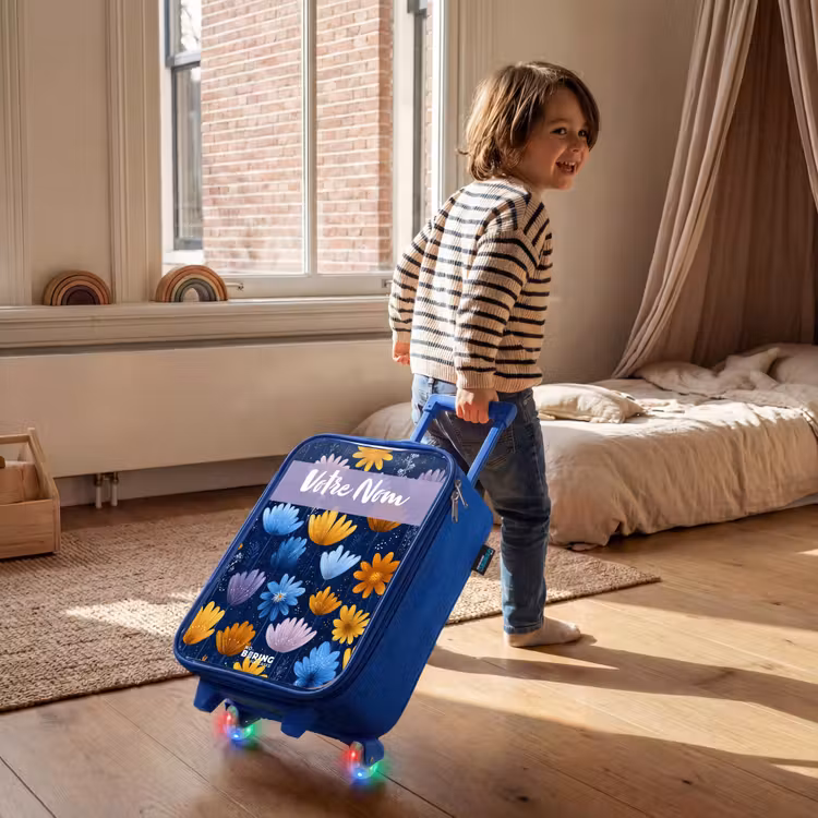 Valise enfant avec nom - Bleu - Fleurs - Motif - Bleu — 2