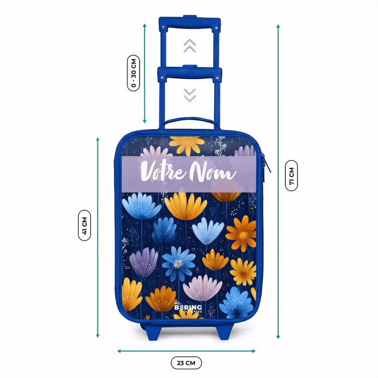 Valise enfant avec nom - Bleu - Fleurs - Motif - Bleu — 6