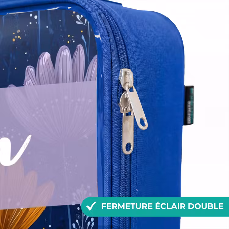 Valise enfant avec nom - Bleu - Fleurs - Motif - Bleu — 7