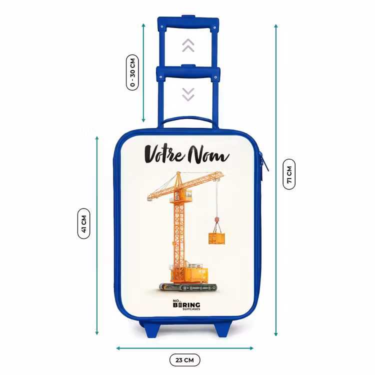 Valise enfant avec nom - Bleu - Grue à tour - Signée - Orange — 6