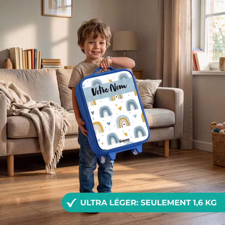 Valise enfant avec nom - Bleu - Motif - Arc-en-ciel - Coeurs — 3