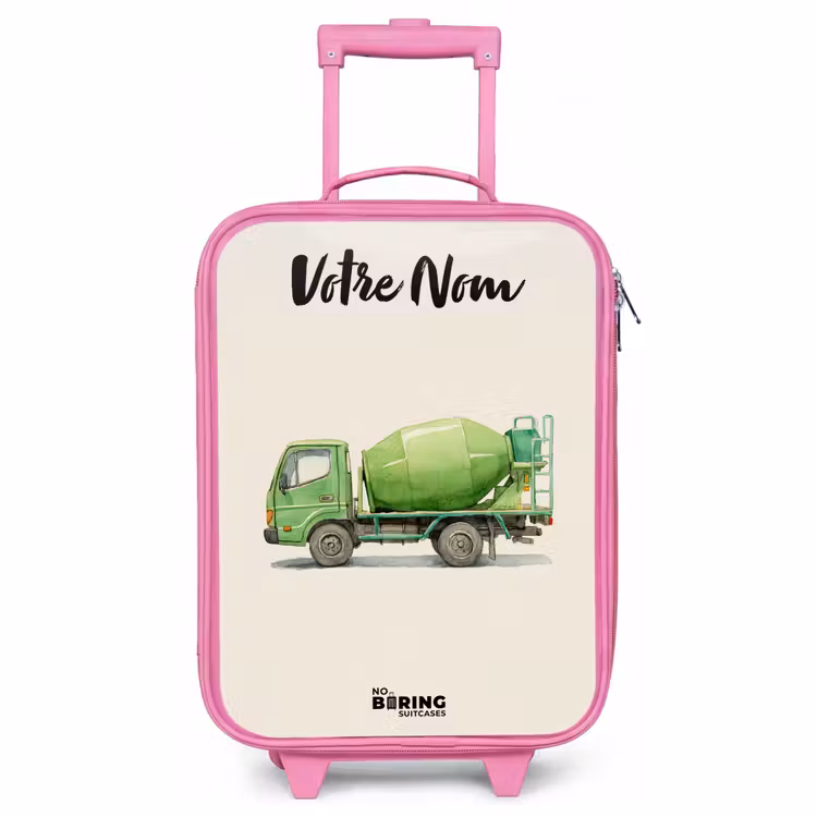 Valise enfant avec nom - Rose - Bétonnière - Signée - Verte — 1