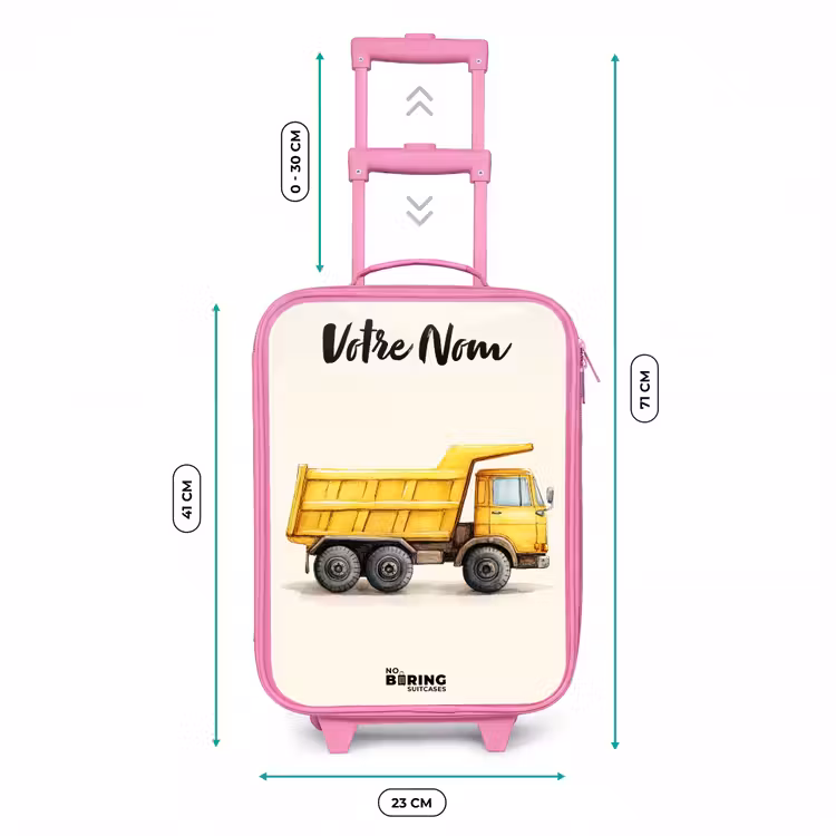 Valise enfant avec nom - Rose - Camion-benne - Signé - Jaune — 6