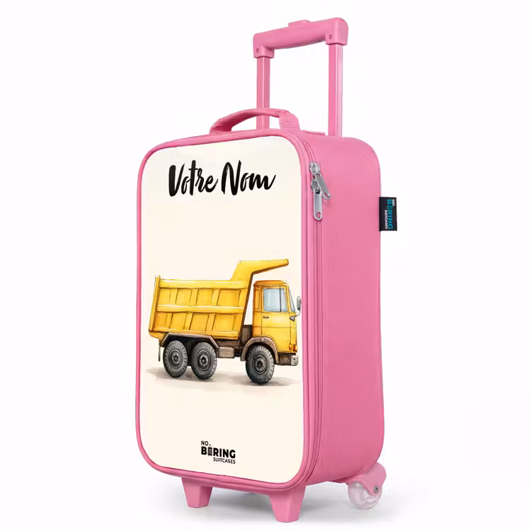 Valise enfant avec nom - Rose - Camion-benne - Signé - Jaune — 8