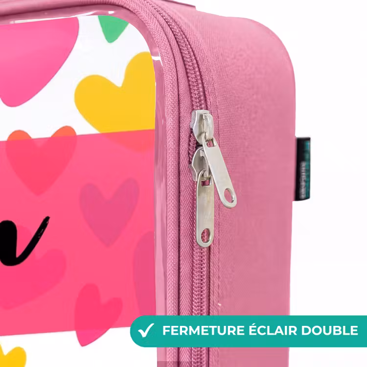 Valise enfant avec nom - Rose - Coeurs - Coloré - Motif — 7