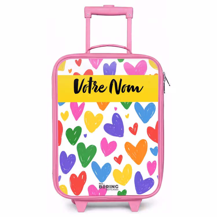 Valise enfant avec nom - Rose - Coeurs - Motif - Coloré — 1