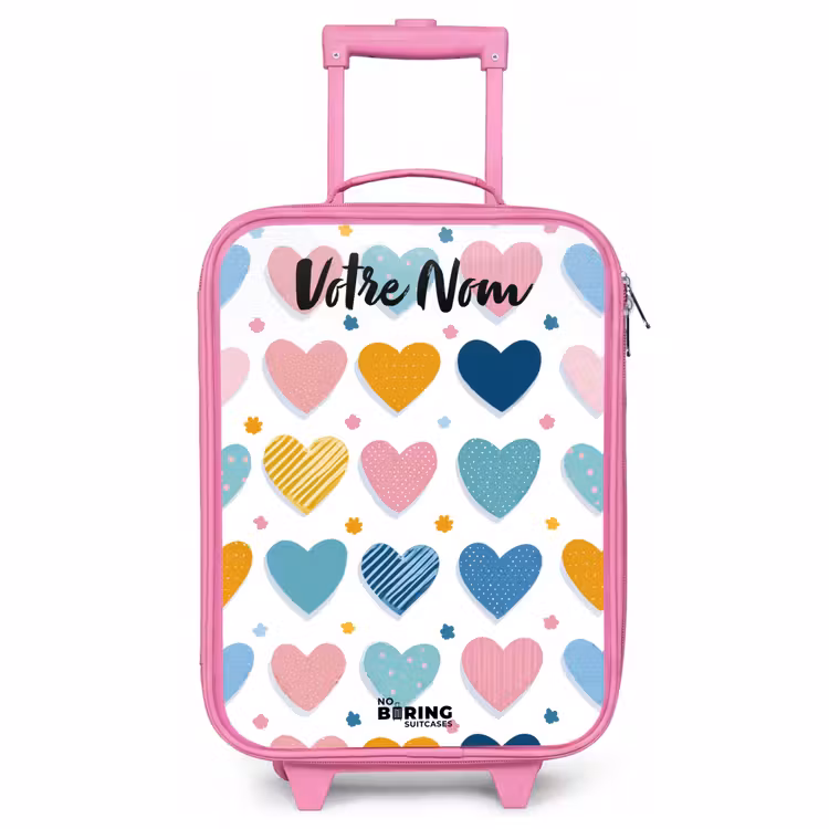 Valise enfant avec nom - Rose - Coeurs - Pastel - Motif — 1