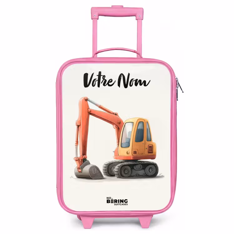 Valise enfant avec nom - Rose - Excavateur - Signé - Orange — 1