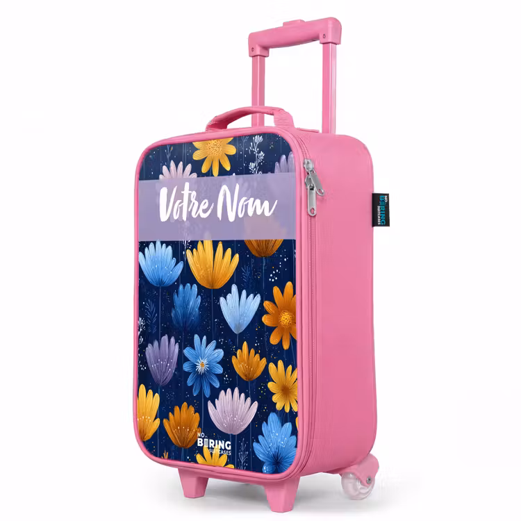 Valise enfant avec nom - Rose - Fleurs - Motif - Bleu — 8
