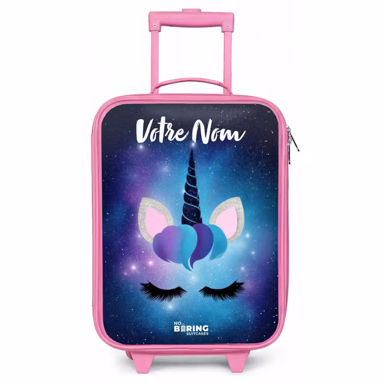 Valise enfant avec nom - Rose - Licorne - Étoiles - Bleu — 1