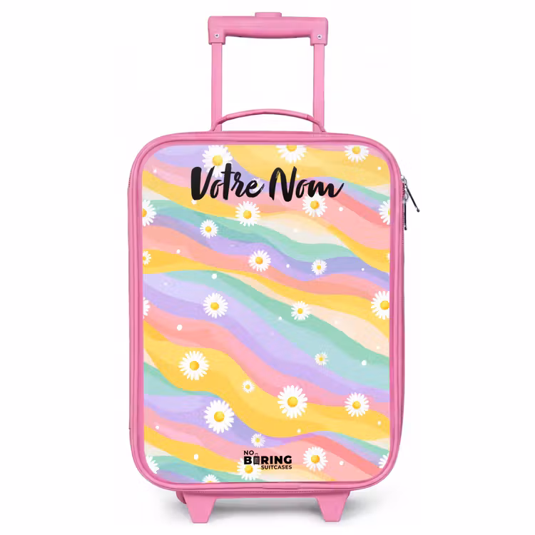 Valise enfant avec nom - Rose - Marguerites - Colorées - Pastel — 1