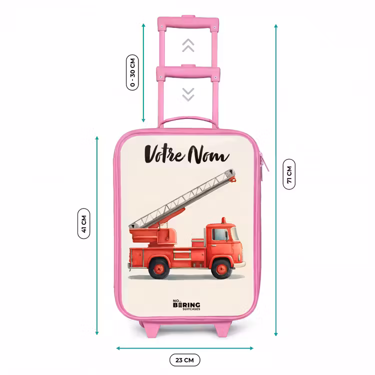 Valise enfant avec nom - Rose - Véhicule de pompiers - Signé - Rouge — 6