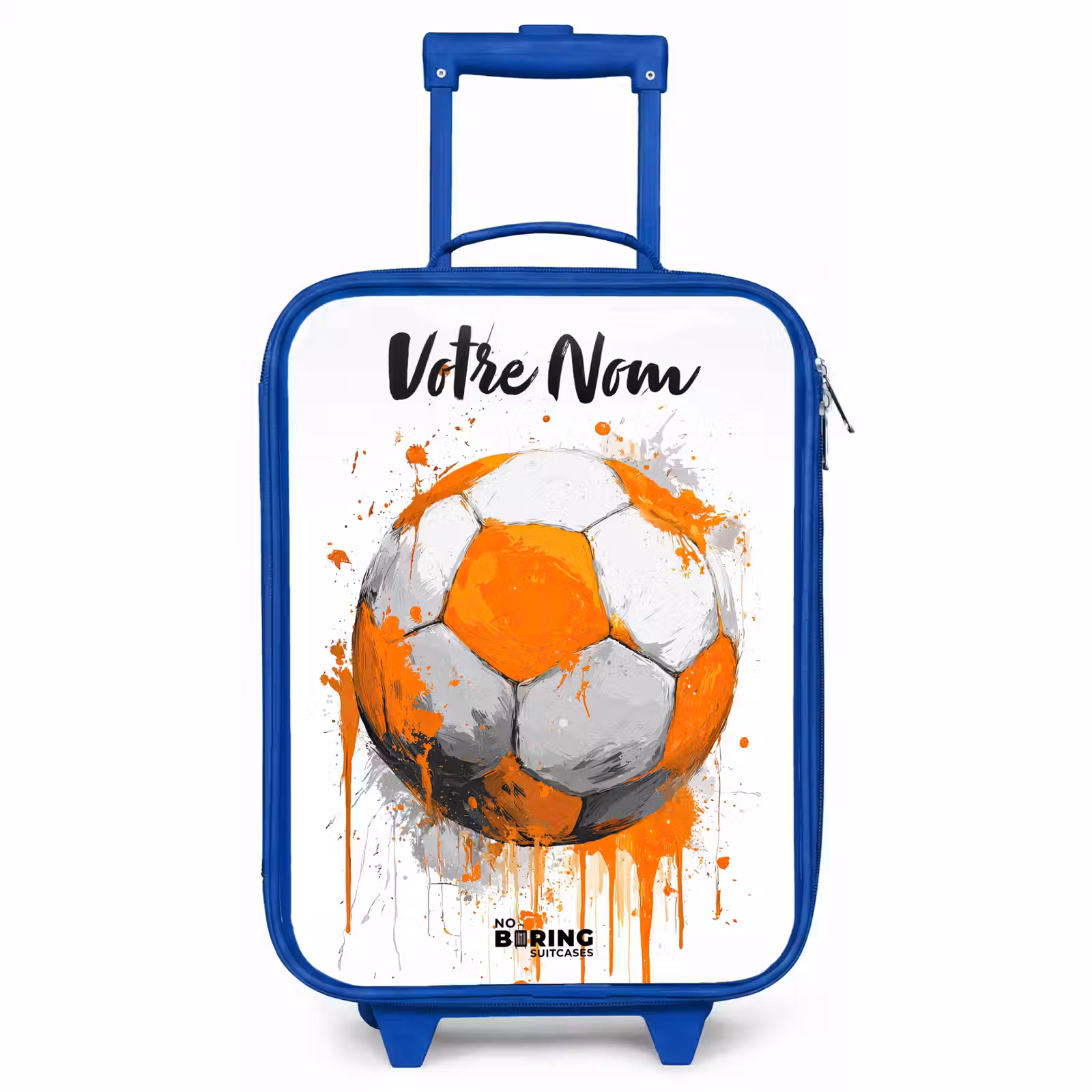 Valise enfant avec nom - Bleu - Football vibes - Peinture - Orange — 1