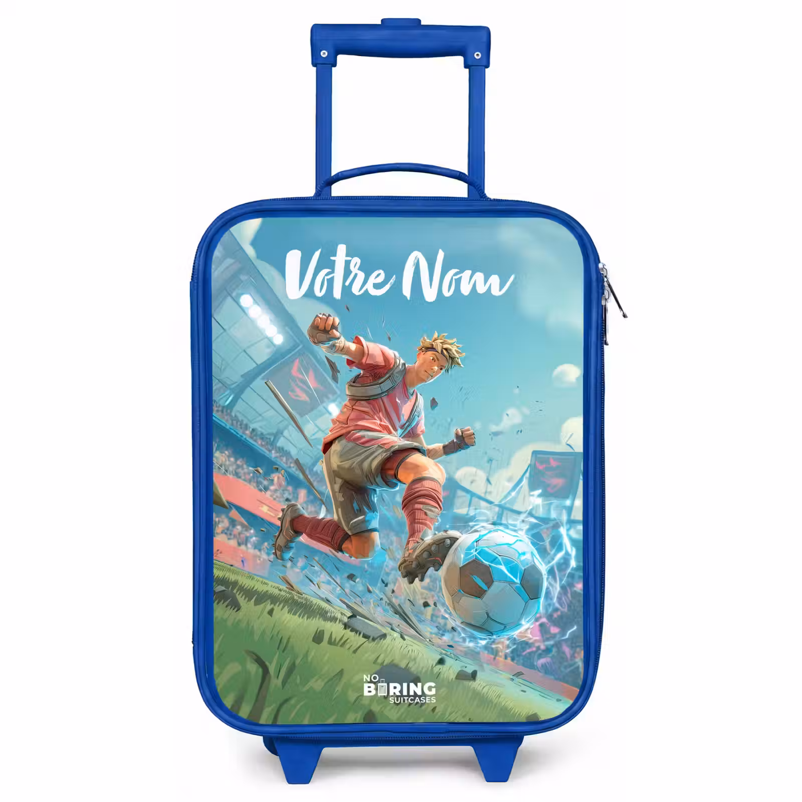 Valise enfant avec nom - Bleu - Stade - Footballeur - Ballon - Électrique — 1