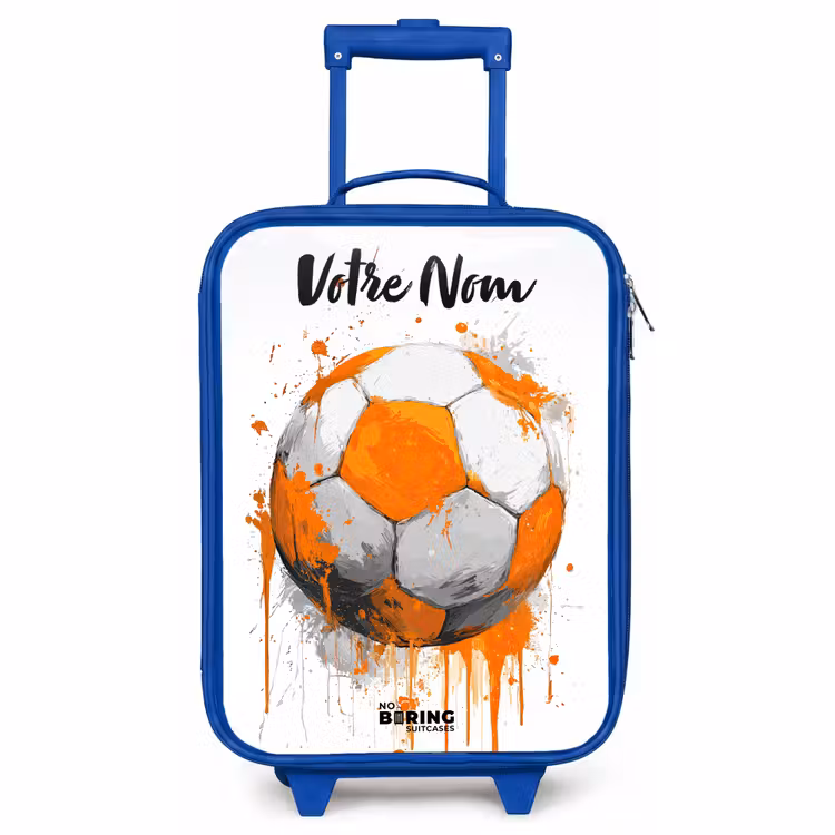 Valise enfant avec nom - Bleu - Football vibes - Peinture - Orange — 1