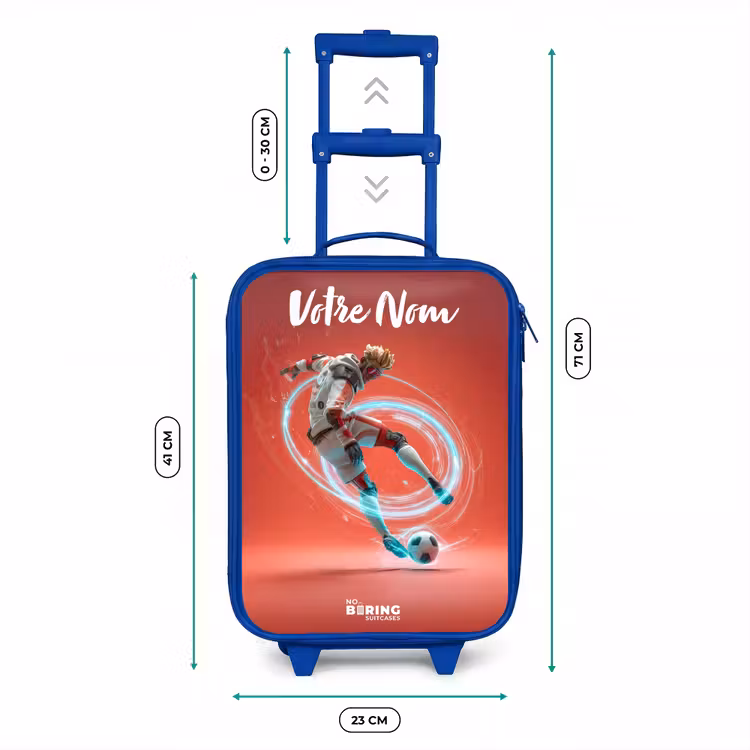 Valise enfant avec nom - Bleu - Footballeur - Ballon - Cercle lumineux - Rouge — 6