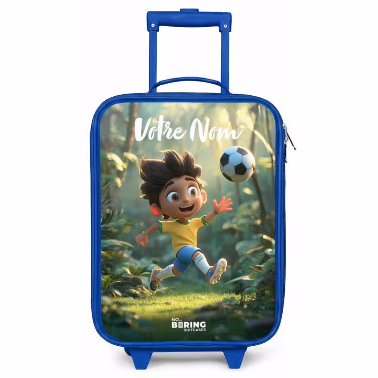 Valise enfant avec nom - Bleu - Garçon - Football - Forêt - Arbres — 1