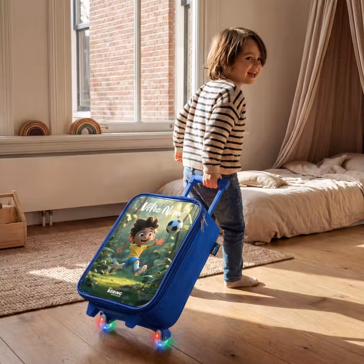 Valise enfant avec nom - Bleu - Garçon - Football - Forêt - Arbres — 2