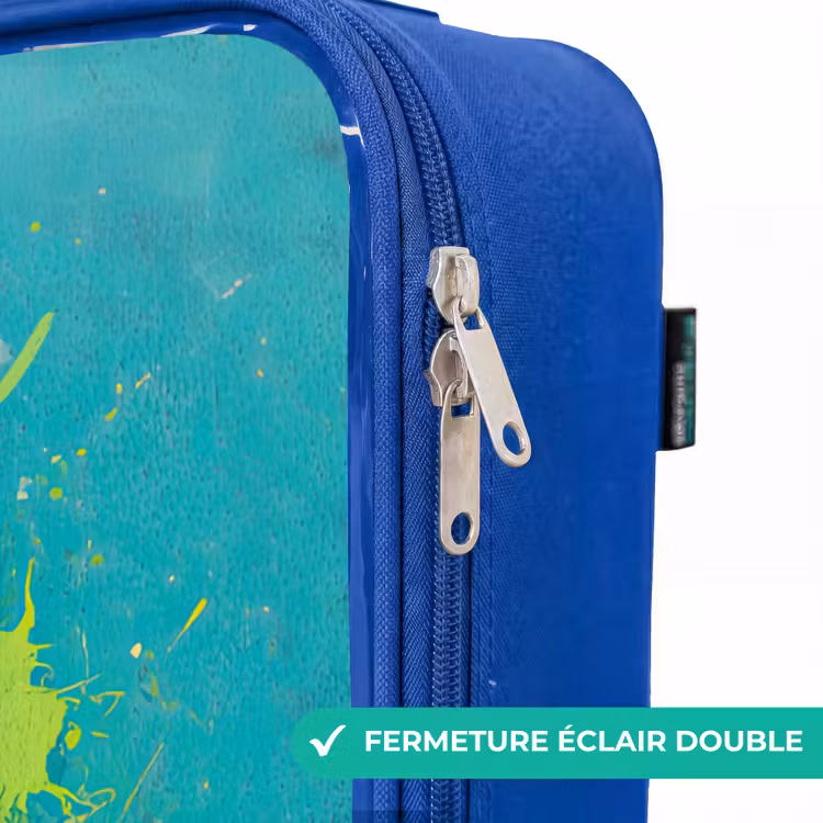 Valise enfant avec nom - Bleu - Vibrations footballistiques - Éclaboussures de peinture - Vert - Bleu — 7