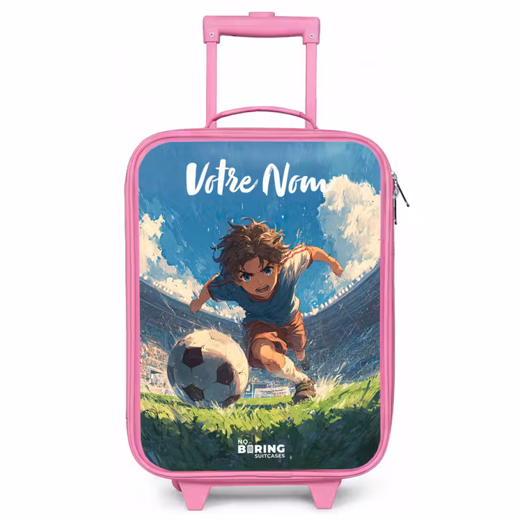 Valise enfant avec nom - Rose - Football - Pelouse - Stade - Peinture — 1
