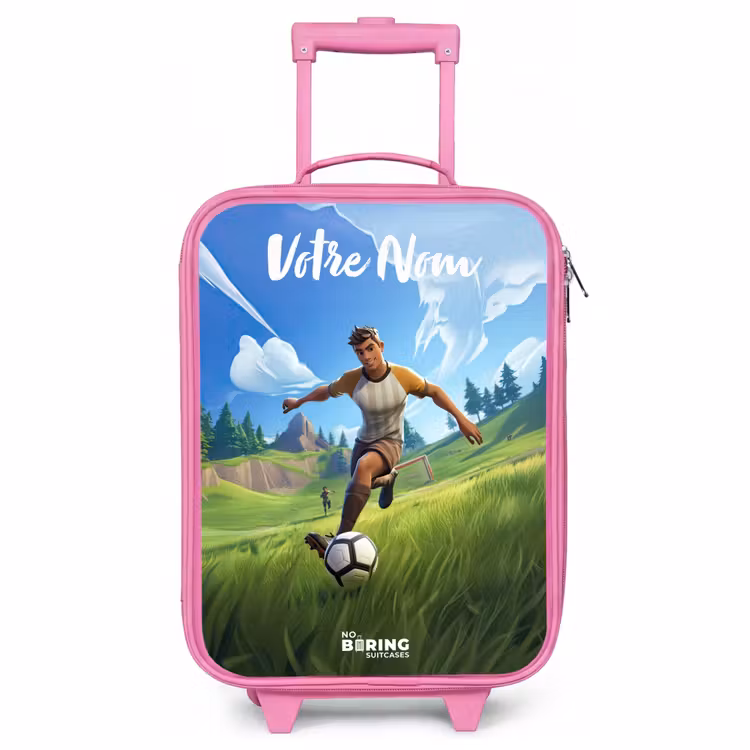 Valise enfant avec nom - Rose - Footballeur - herbe - but - coloré — 1