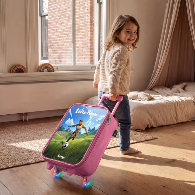 Valise enfant avec nom - Rose - Footballeur - herbe - but - coloré — 2