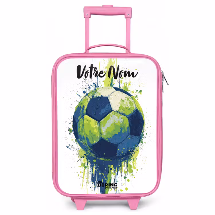 Valise enfant avec nom - Rose - Vibrations footballistiques - Peinture - Vert - Bleu — 1