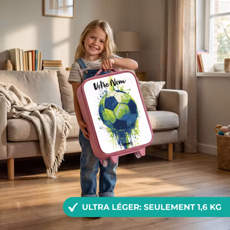 Valise enfant avec nom - Rose - Vibrations footballistiques - Peinture - Vert - Bleu — 3