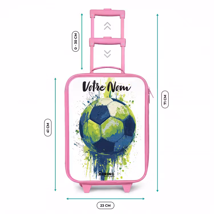 Valise enfant avec nom - Rose - Vibrations footballistiques - Peinture - Vert - Bleu — 6