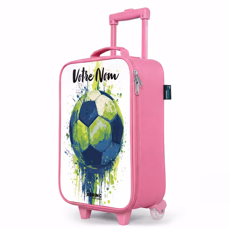 Valise enfant avec nom - Rose - Vibrations footballistiques - Peinture - Vert - Bleu — 8