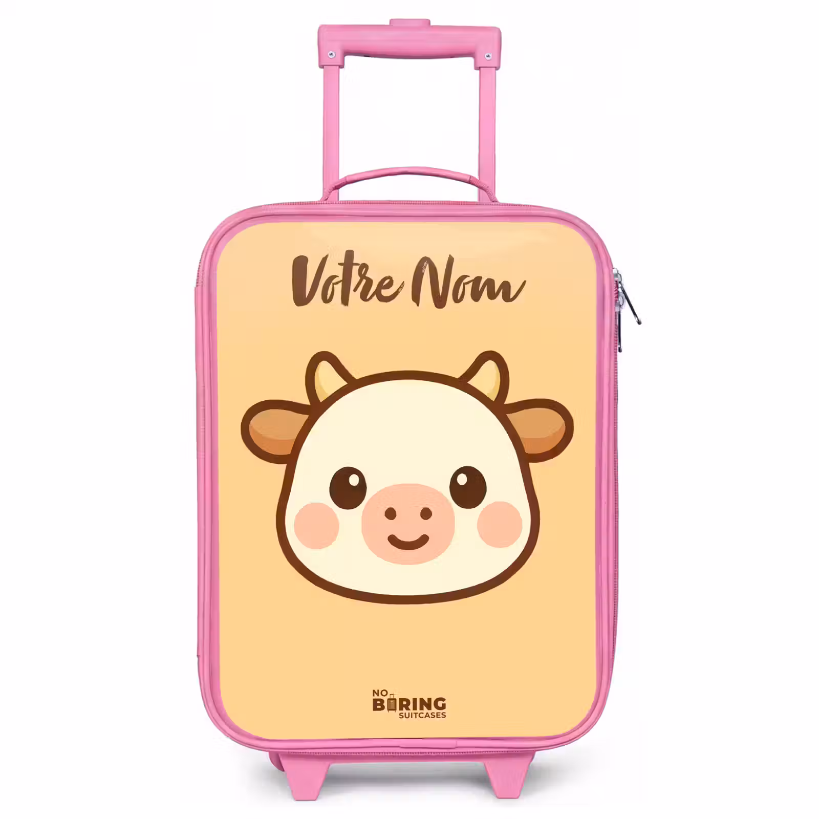 Valise enfant avec nom - Rose - Kawai - Vache - Marron — 1