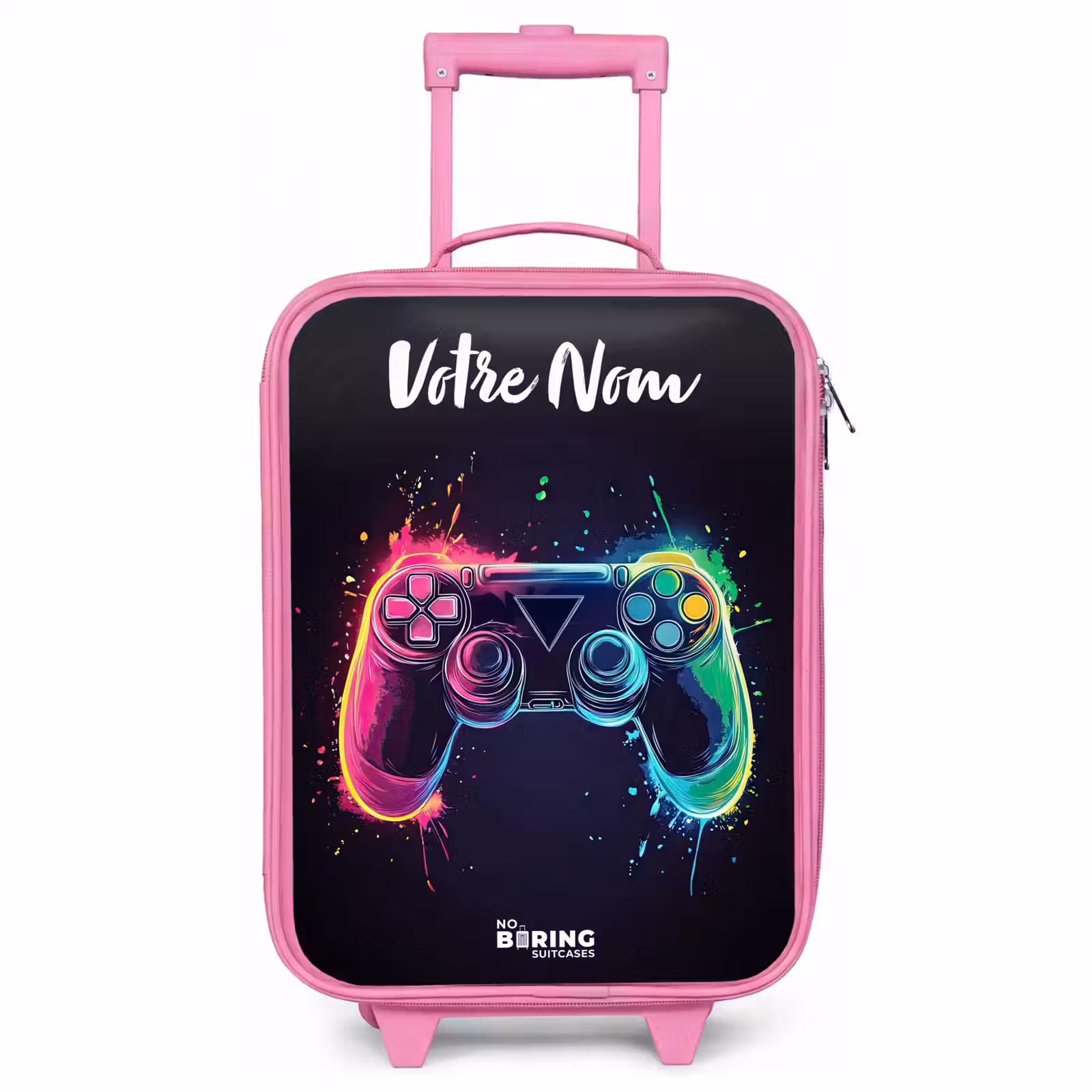 Valise enfant avec nom - Rose - Néon - Contrôleur - Éclaboussures de peinture - Jeu — 1