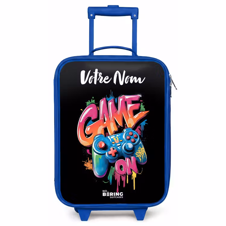 Valise enfant avec nom - Bleu - Contrôleur - Jeu - Graffiti - Texte — 1