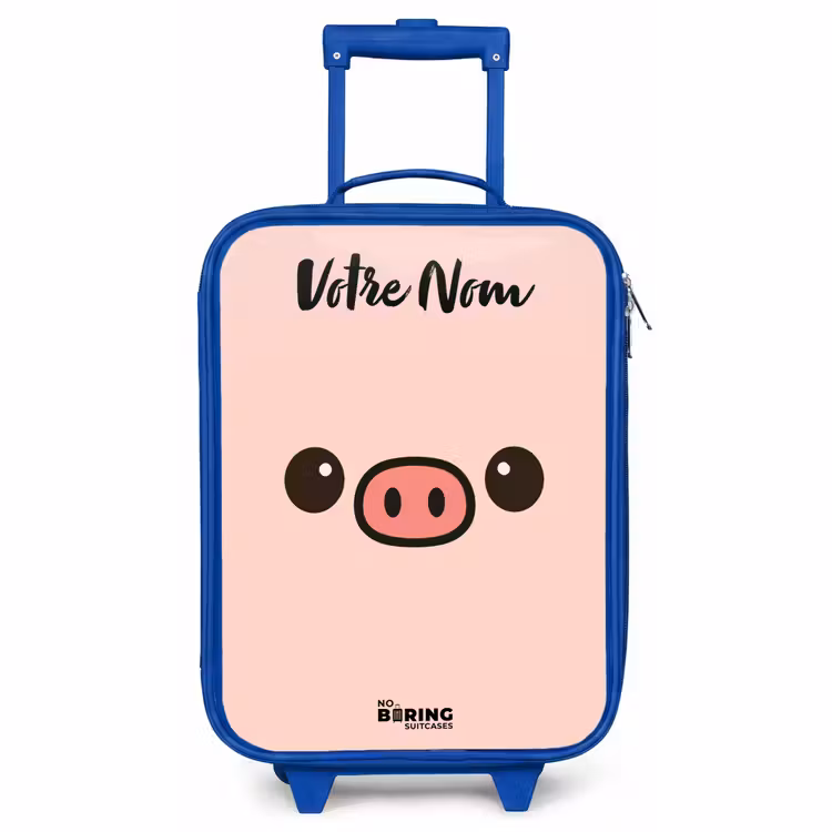 Valise enfant avec nom - Bleu - Kawai - Cochon - Rose — 1