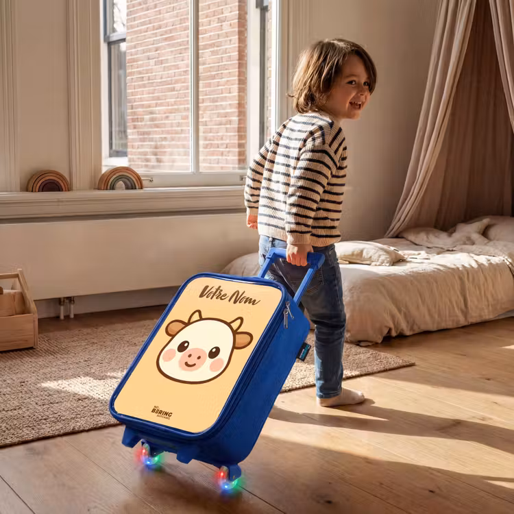 Valise enfant avec nom - Bleu - Kawai - Vache - Marron — 2