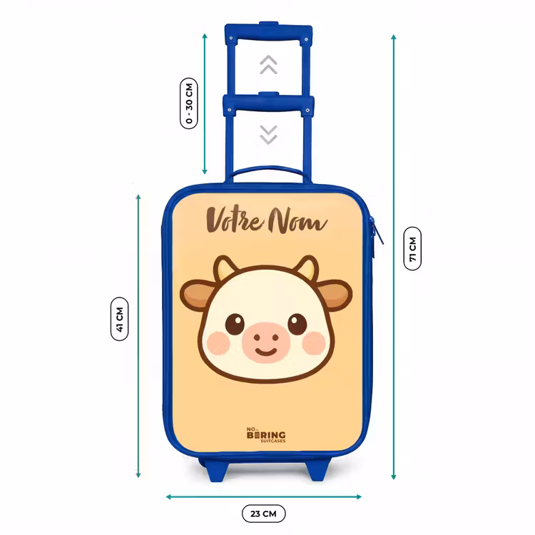 Valise enfant avec nom - Bleu - Kawai - Vache - Marron — 6