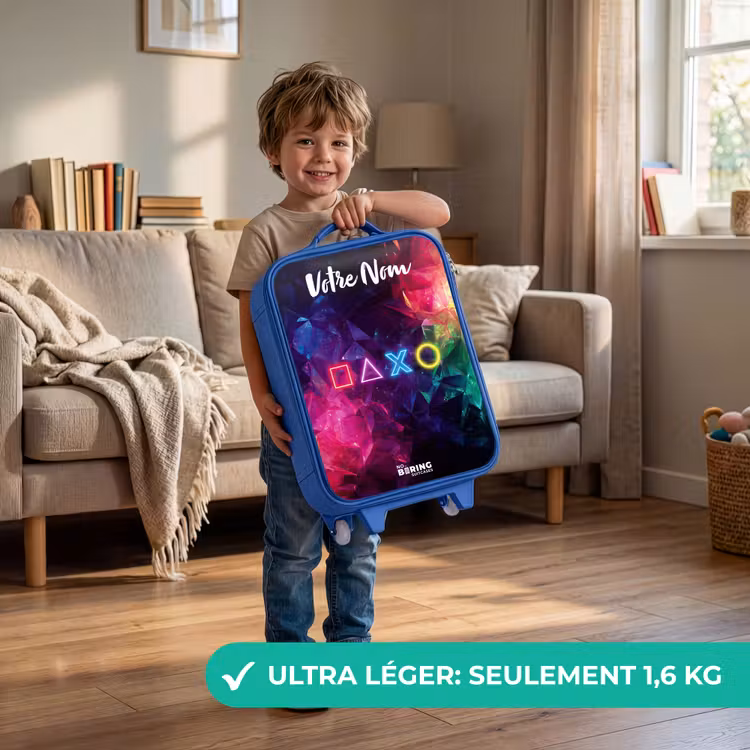 Valise enfant avec nom - Bleu - Symboles - Jeu - Coloré — 3