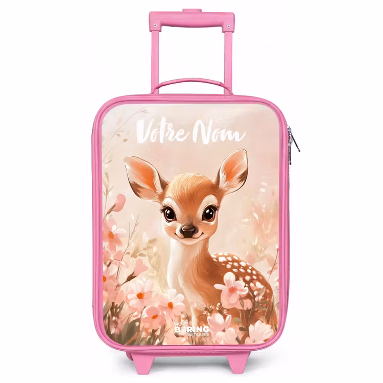 Valise enfant avec nom - Rose - Cerf - Fleurs - Points - Rose — 1