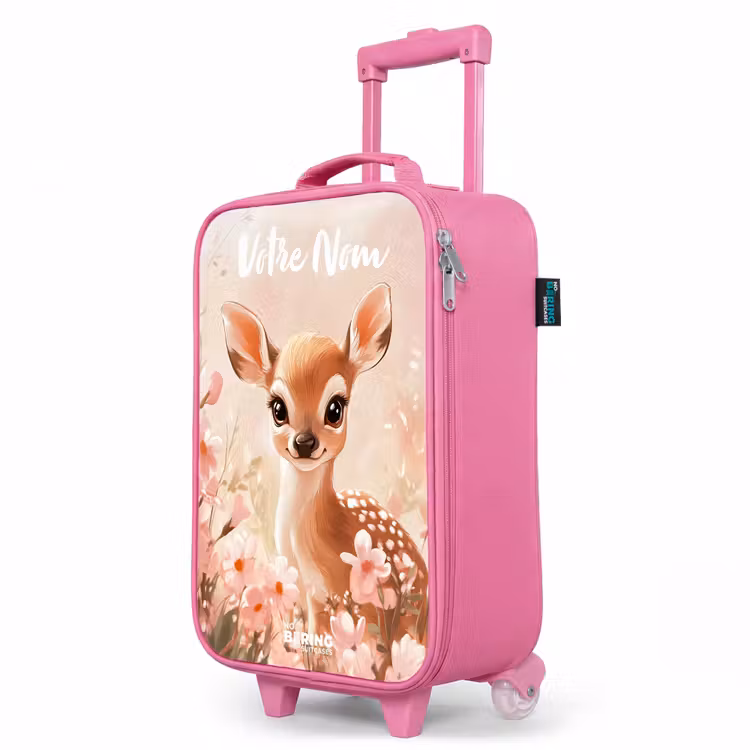 Valise enfant avec nom - Rose - Cerf - Fleurs - Points - Rose — 8