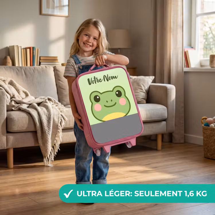 Valise enfant avec nom - Rose - Kawai - Grenouille - Vert — 3