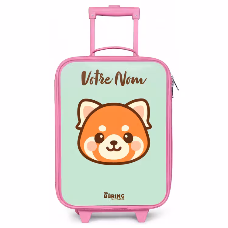 Valise enfant avec nom - Rose - Kawai - Panda rouge - Vert — 1