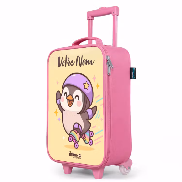 Valise enfant avec nom - Rose - Kawai - Pingouin - Patins à roulettes — 8