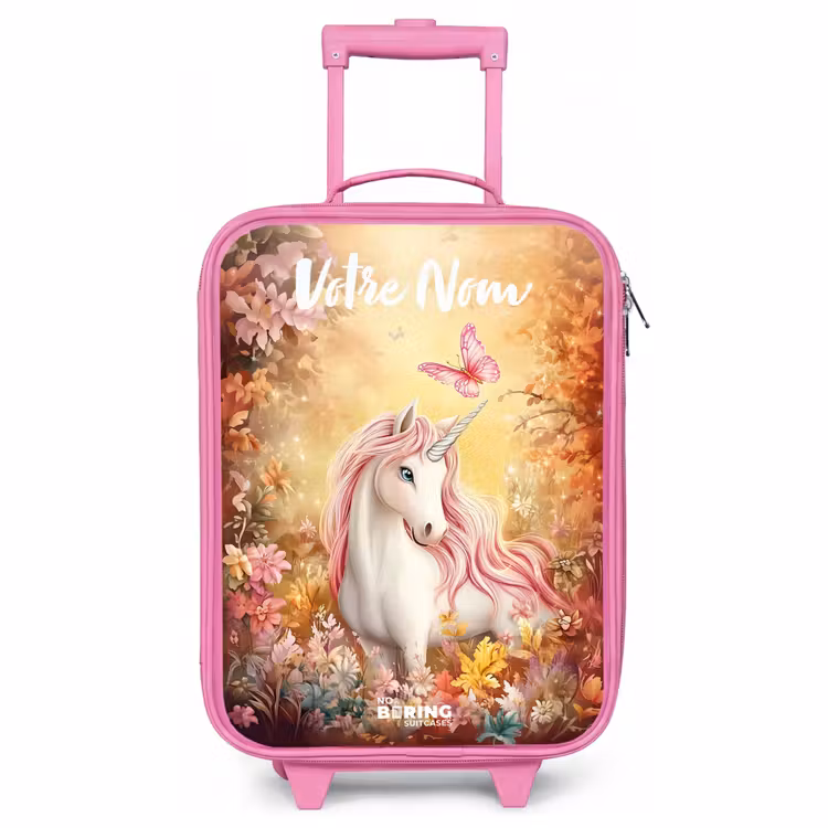 Valise enfant avec nom - Rose - Licorne - Papillon - Rose - Crinière — 1