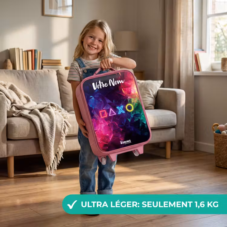 Valise enfant avec nom - Rose - Symboles - Jeu - Coloré — 3