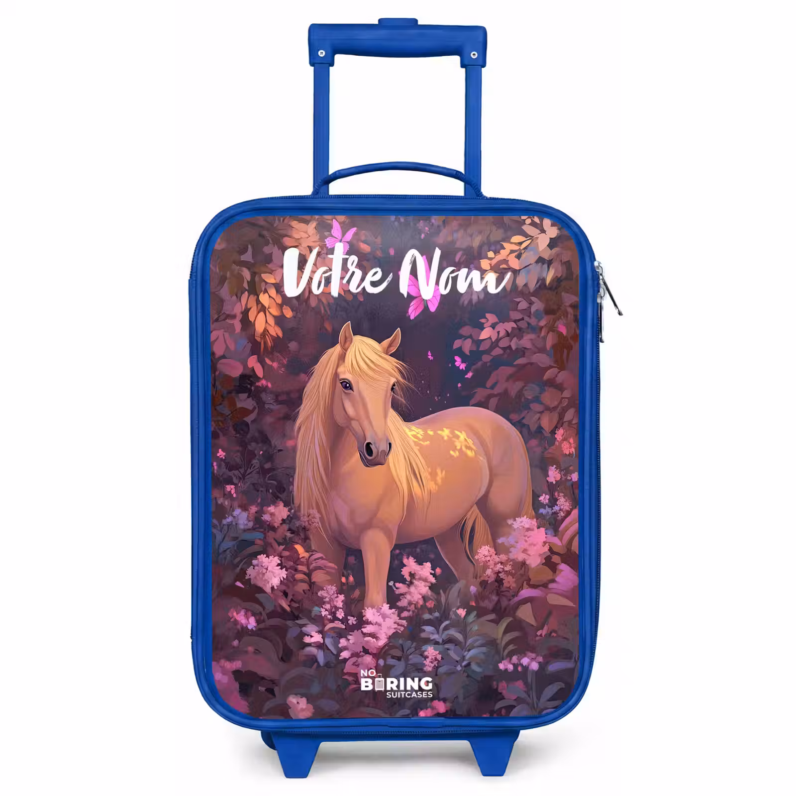 Valise enfant avec nom - Bleu - Cheval - Fleurs - Violet - Papillon — 1